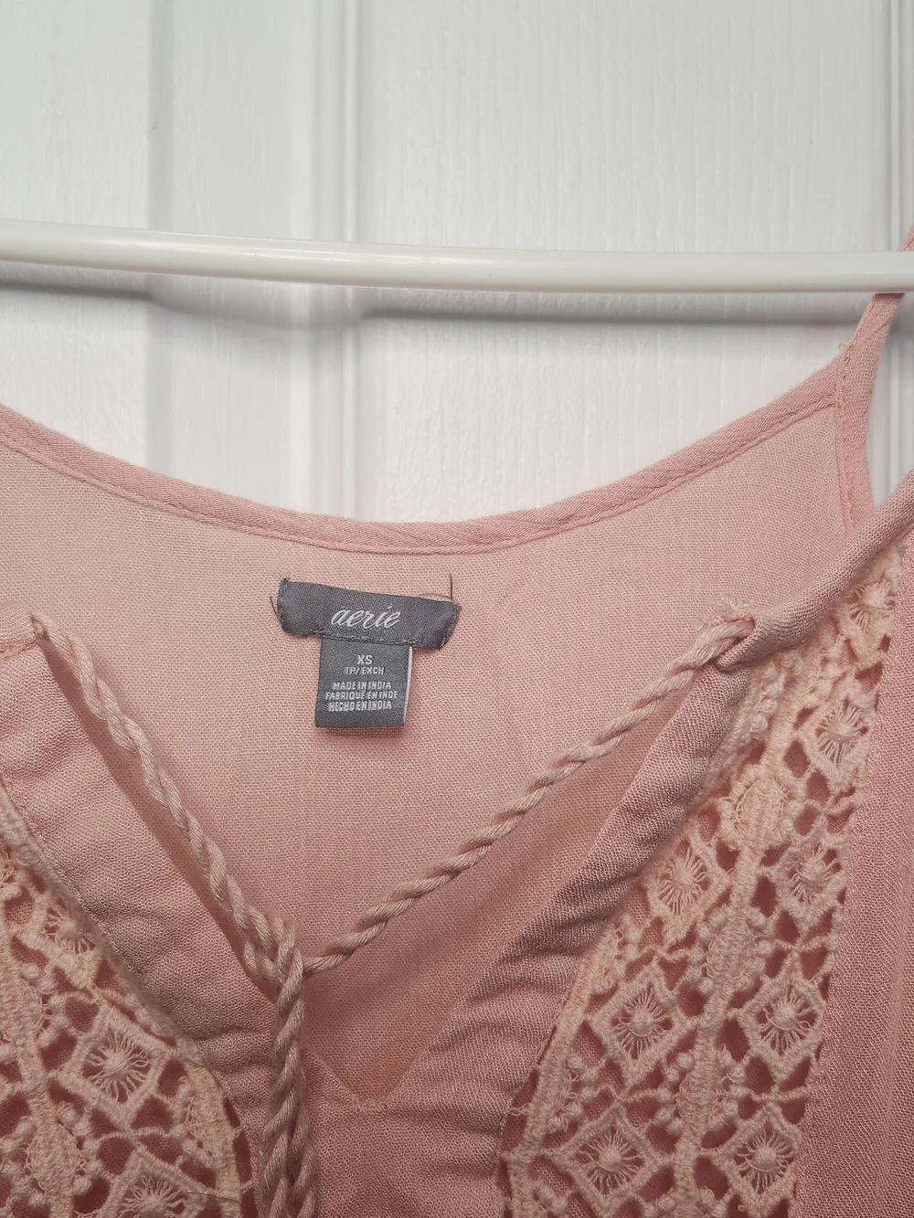 aerie Blush Pink Crochet-Front Tassel Spaghetti Strap Camisole - Picture 2 of 4